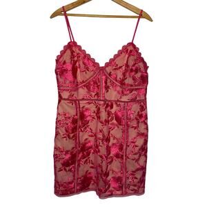Lulu's Hot Pink Floral Embroidered Mesh Mini Dress